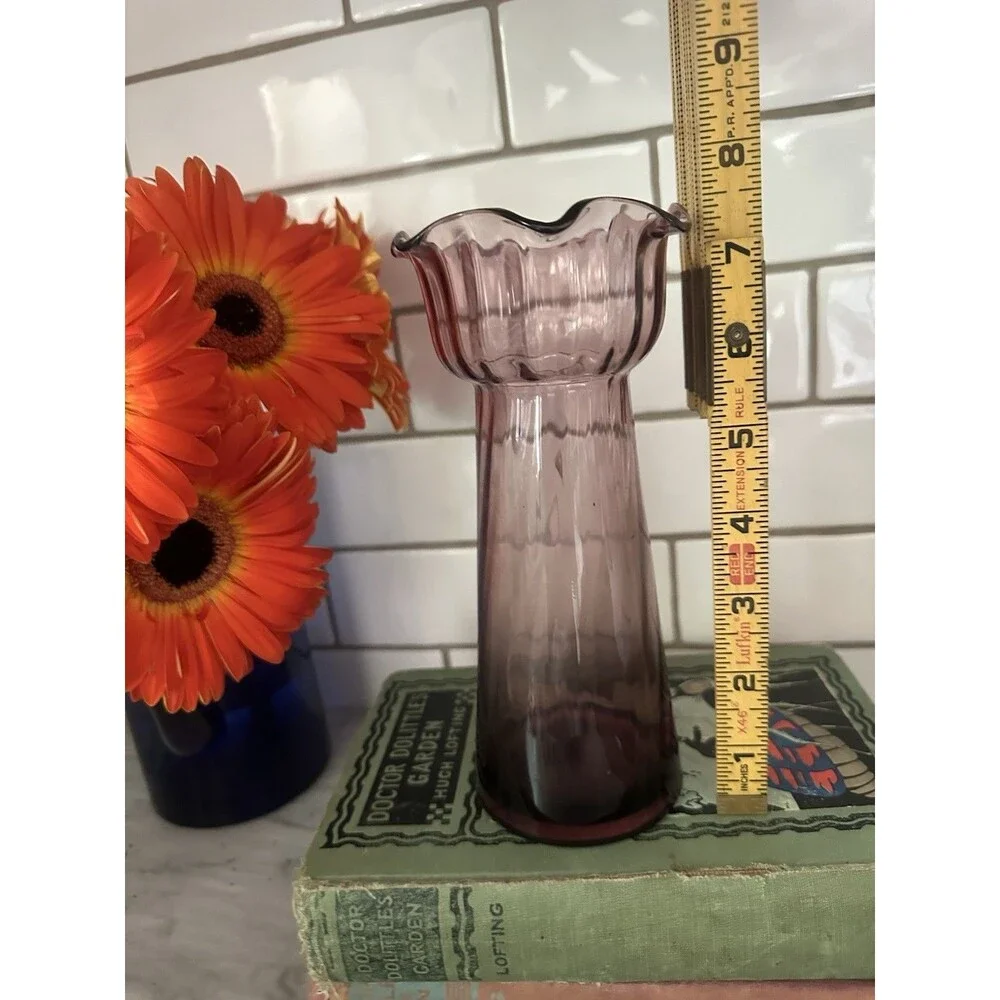 Vintage Amethyst Optic Ribbed Handblown Hyacinth Bulb Forcing 8